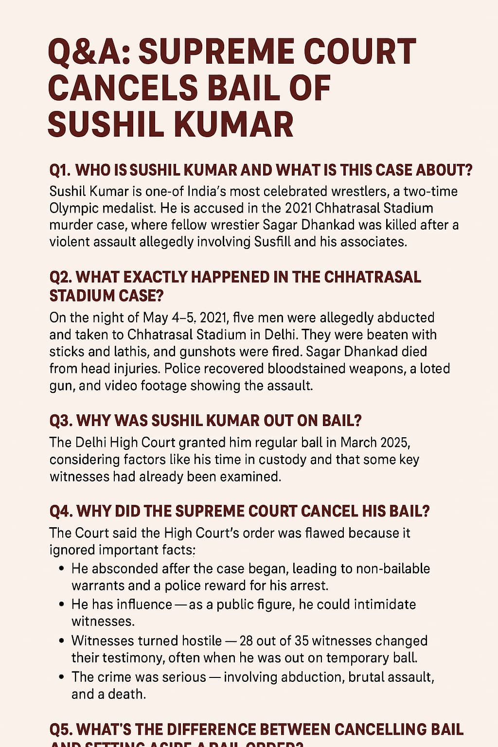 FAQ on Olympian Sushil Kumar Chhatrasal Stadium Murder Case - General ...